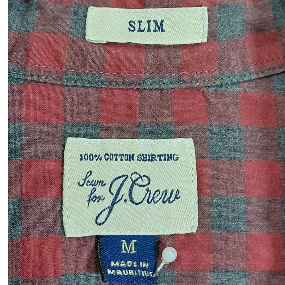 J.Crew Red Plaid Button-Up Shirt Men Size M